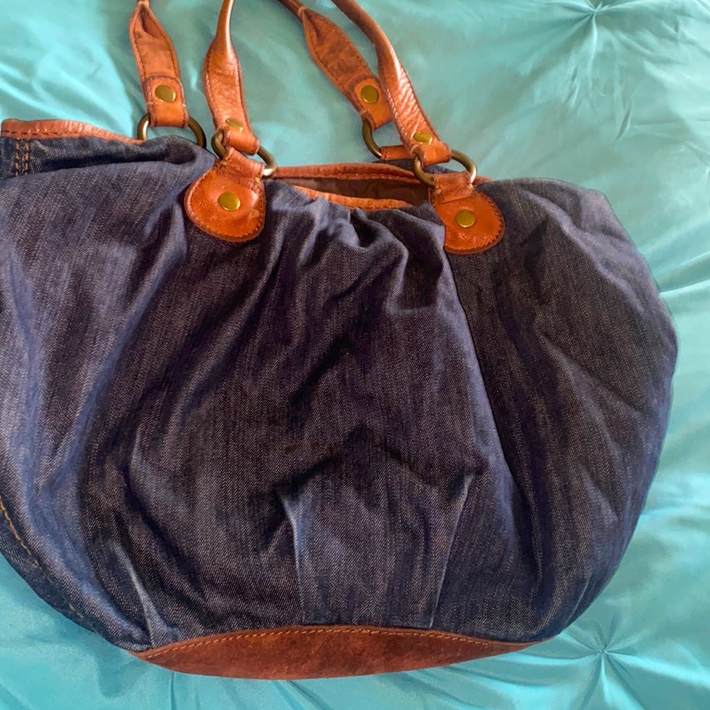Dark Denim/ brown leather Lucky Brand hobo purse and wallet .